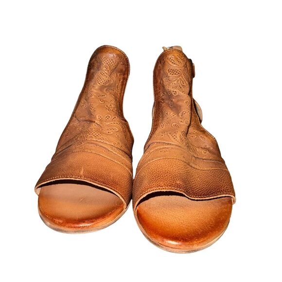 Miz Mooz Corra Sandals Women's 9.5 Tan Leather Zipper Buckle Open Toe Floral - Picture 2 of 11